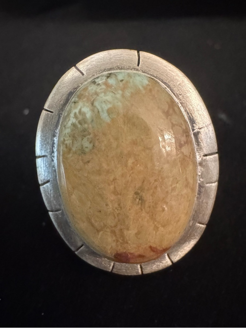 Sterling Silver Cream yellow Jasper Oval‎ Statement Ring